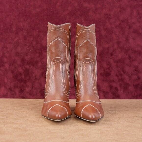 Zimmermann Women Topstiched Brown Ankle Fashion Leather Boots sz 7US EUR37 - Picture 3 of 8